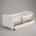 Letto singolo con sponde di sicurezza e cassetto estraibile in legno ingegnerizzato MDF e finitura bianco e rovere 160 x 80 x 70 cm