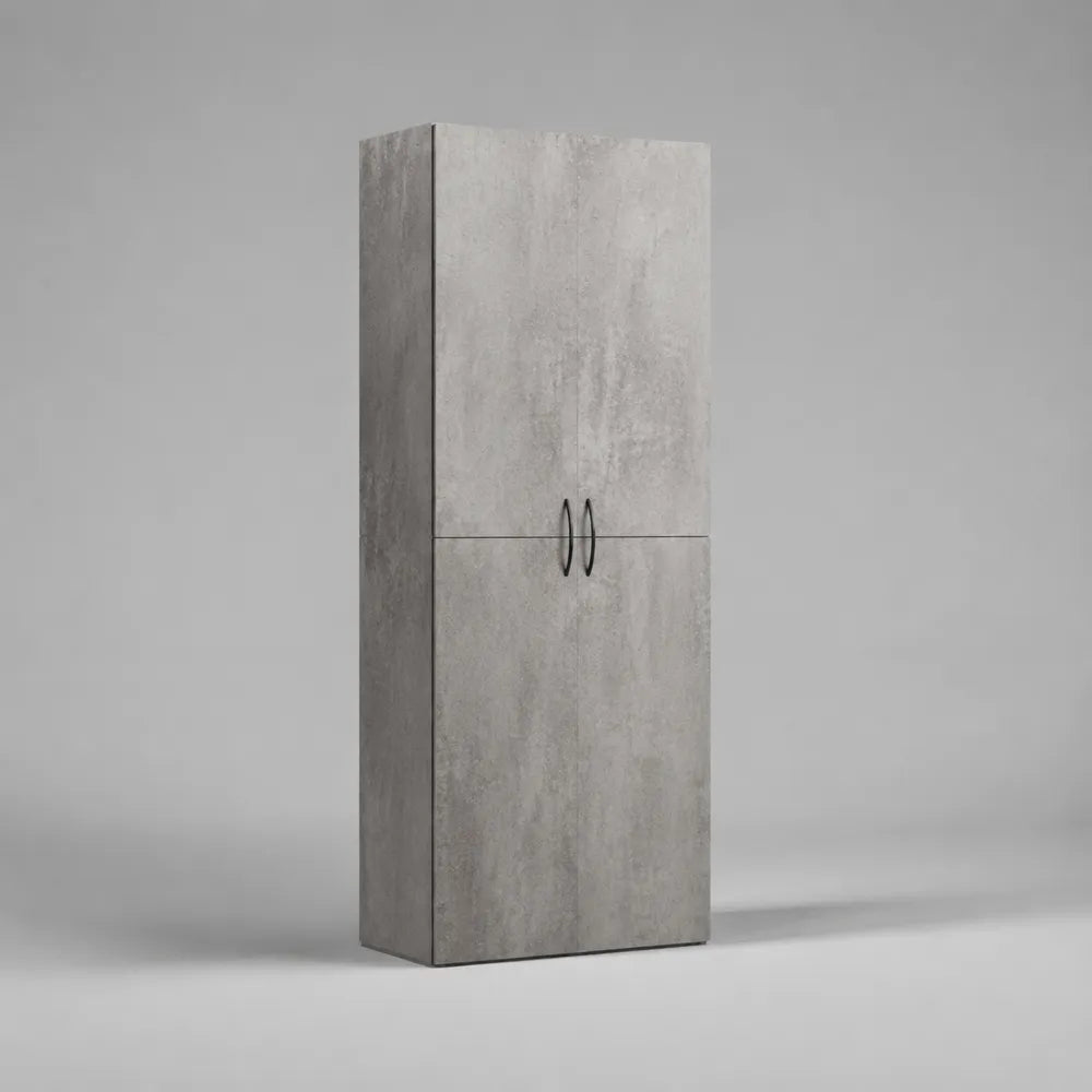 Armadio da ufficio verticale 80x40x180 cm in pannello MDF effetto cemento grigio con ante e maniglie nere