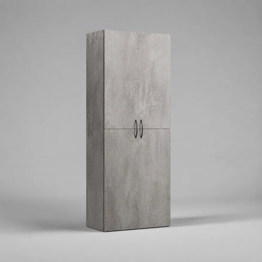 Armadio da ufficio verticale 80x40x180 cm in pannello MDF effetto cemento grigio con ante e maniglie nere