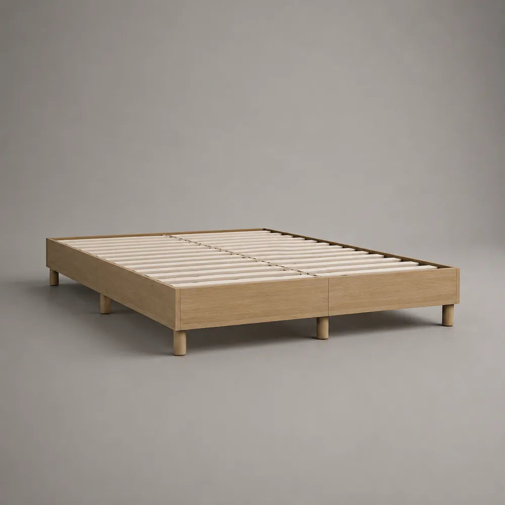 Struttura letto matrimoniale con rete a doghe in legno ingegnerizzato effetto rovere naturale 160 x 200 cm senza testiera