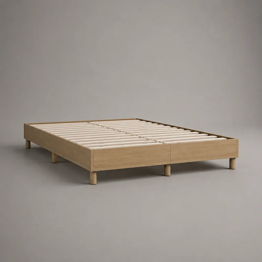 Struttura letto matrimoniale con rete a doghe in legno ingegnerizzato effetto rovere naturale 160 x 200 cm senza testiera
