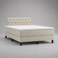 Letto matrimoniale contenitore con cassetti in tessuto poliestere beige con testiera imbottita capitonné 160 x 200 cm circa