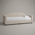 Letto singolo imbottito 90 x 200 cm con testiera curva in tessuto poliestere beige struttura in legno ingegnerizzato