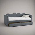 Letto singolo divano letto con cassetti 205 x 98 x 95 cm 90 x 200 cm struttura imbottita testiera ondulata rivestimento poliestere grigio base MDF gambe in legno