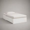 Letto singolo 90x200 cm struttura con contenitore e cassetto integrato in MDF laccato bianco con base rettangolare e rete a doghe