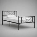 Letto singolo 90 x 200 cm struttura in acciaio verniciato nero con testiera e pediera a motivo geometrico incrociato rete a doghe metalliche