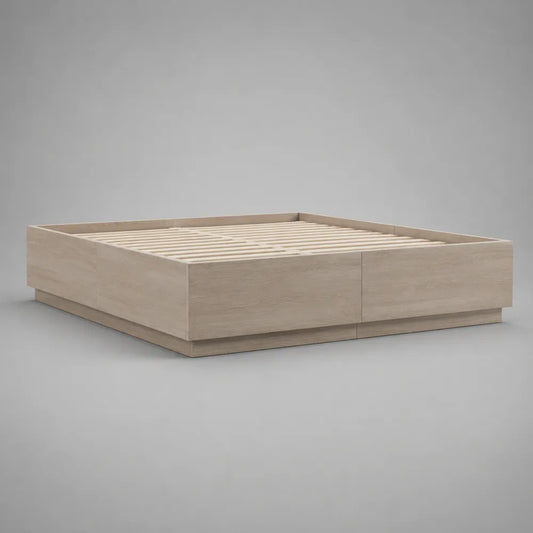 Letto matrimoniale 160 x 200 cm struttura in pannelli effetto rovere senza testiera con rete a doghe e gambe rinforzate